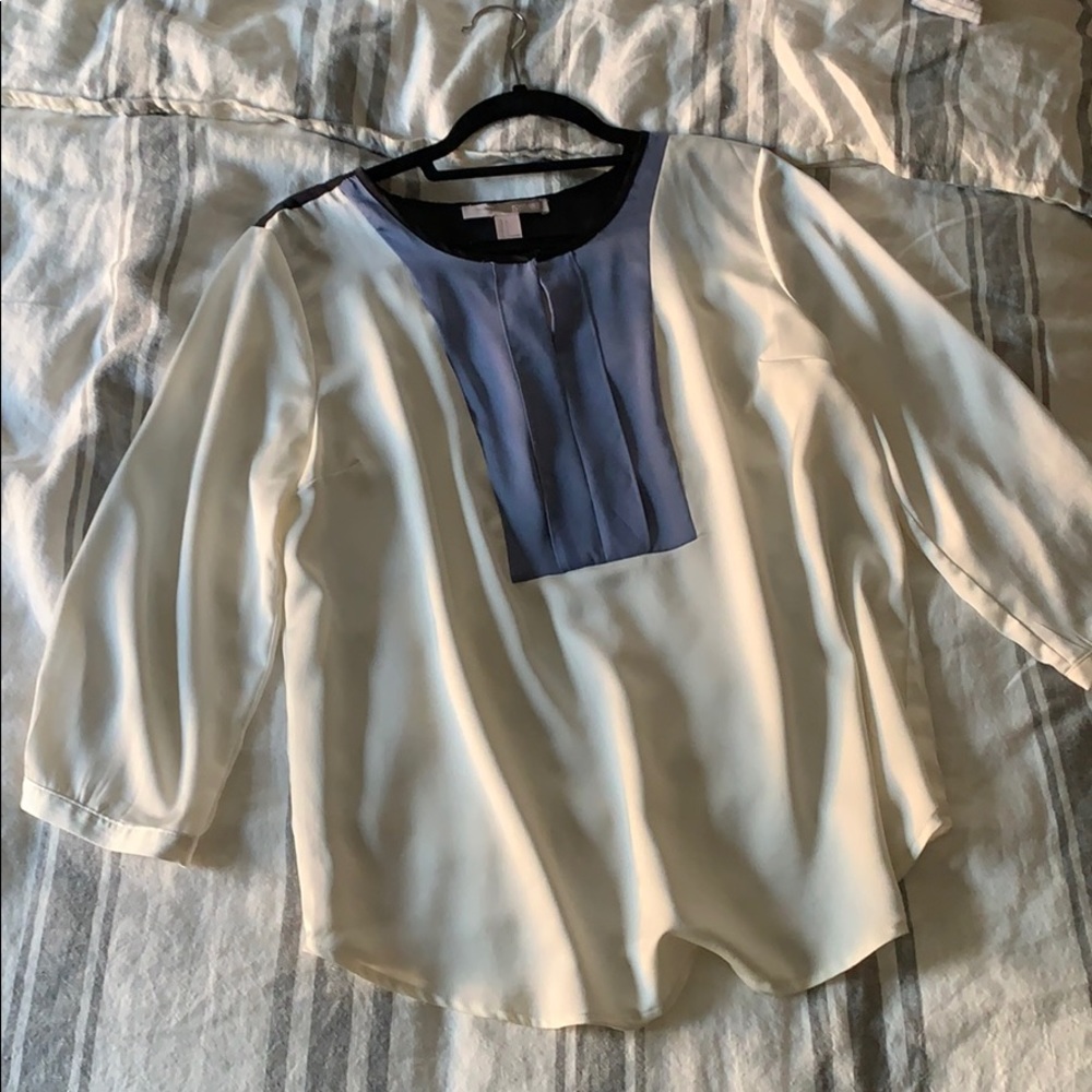 Cream blue and black blouse